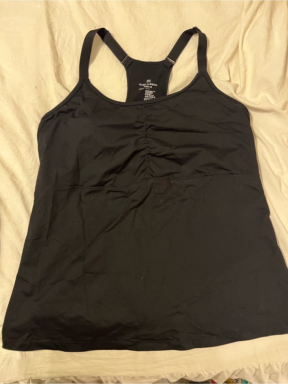 TWO LIKE NEW Ruby Ribbon Black and fuchsia Ruched Racerback Tank - Picture 1 of 7